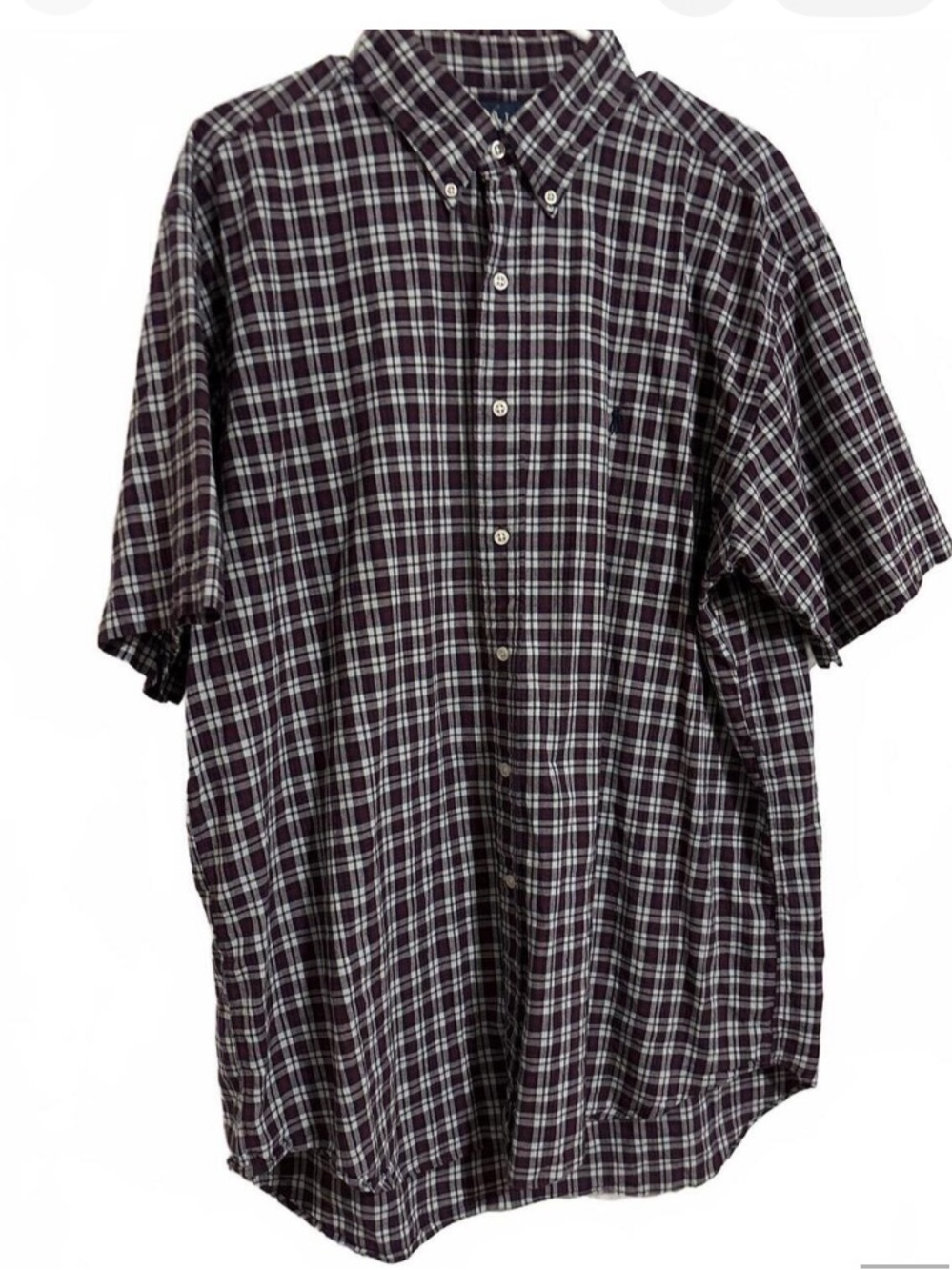 Men's Short Sleeve Plaid Button-Down Shirt - Dark Purple